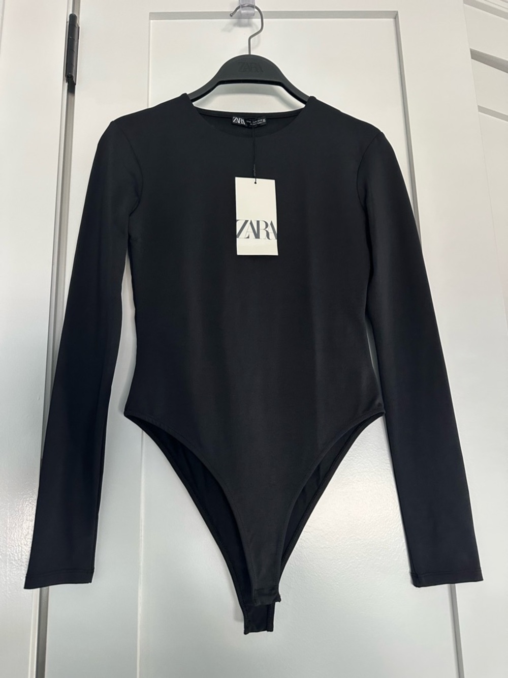 Zara Black Long-Sleeve Crew Neck Bodysuit